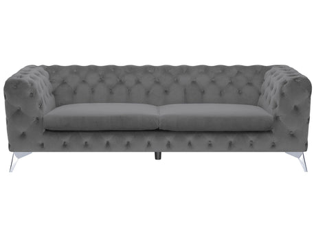 3 Seater Sofa Grey Velvet Chesterfield Style Low Back Beliani