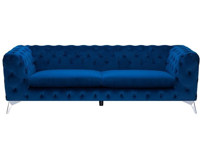 3 Seater Sofa Blue Velvet Chesterfield Style Low Back Beliani