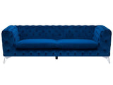 3 Seater Sofa Blue Velvet Chesterfield Style Low Back Beliani