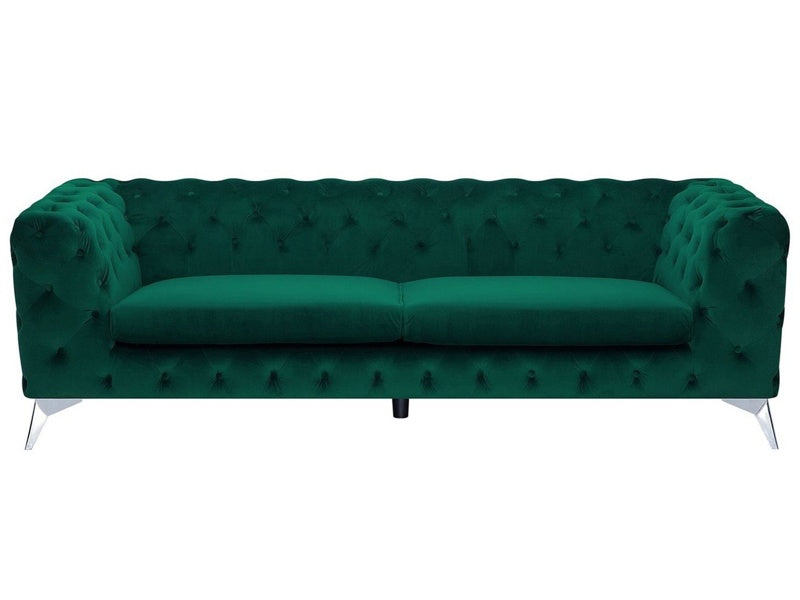 3 Seater Sofa Green Velvet Chesterfield Style Low Back Beliani