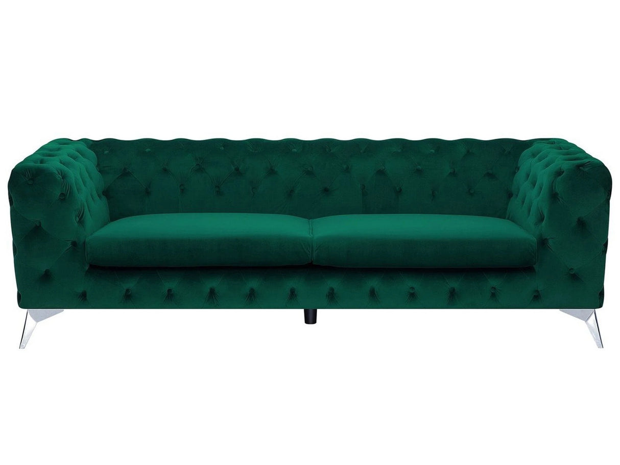 3 Seater Sofa Green Velvet Chesterfield Style Low Back Beliani