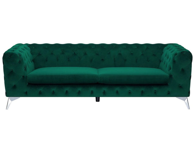 3 Seater Sofa Green Velvet Chesterfield Style Low Back Beliani