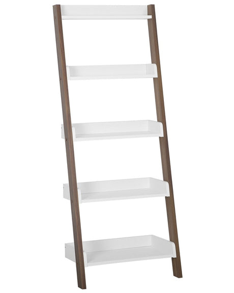 5-Tier Ladder Bookcase Dark Wood with White Book Shelf Display Beliani