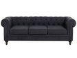 3 Seater Sofa Dark Grey Fabric Tufted Scroll Arms Traditional Beliani