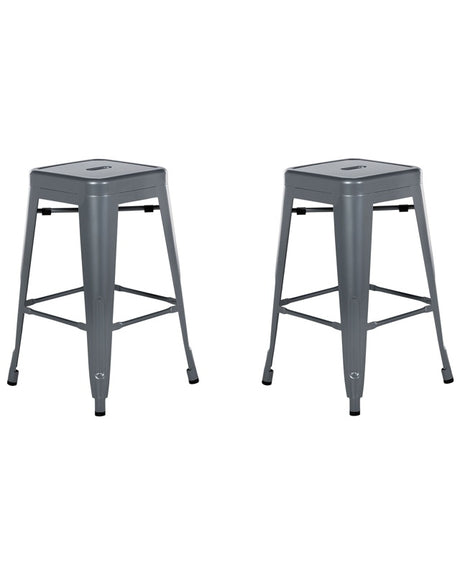 Set of 2 Bar Stools Grey Steel Standard Height 60 cm Industrial Design Beliani