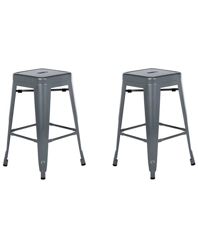 Set of 2 Bar Stools Grey Steel Standard Height 60 cm Industrial Design Beliani