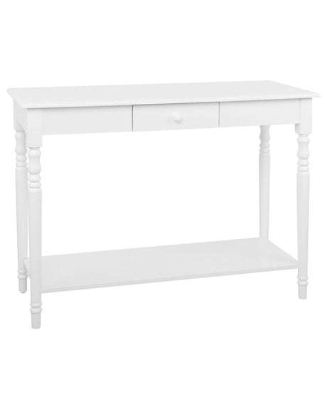 Console Table White MDF Top with Pine Wood Legs 102 x 40 cm with One Drawer Dressing Table Beliani