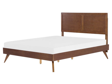 EU King Size Bed Dark Wood MDF 5ft3 Frame with Headrest and Slatted Base Beliani