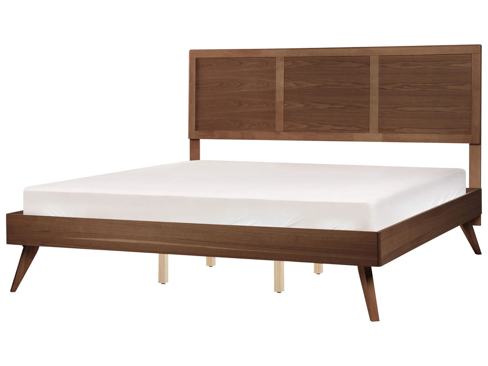 EU Super King Size Bed Dark Ash Wood MDF 6ft Frame with Headrest and Slatted Base Beliani