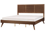 EU Super King Size Bed Dark Ash Wood MDF 6ft Frame with Headrest and Slatted Base Beliani