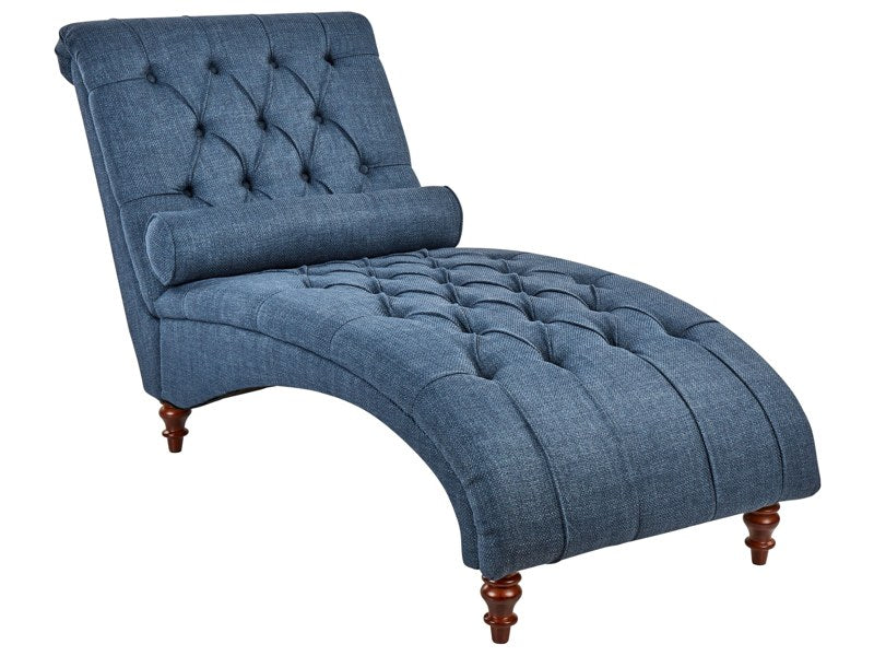 Chaise Lounge Blue Fabric Chesterfield Buttoned Modern Living Room Chaise Wooden Legs Beliani