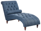 Chaise Lounge Blue Fabric Chesterfield Buttoned Modern Living Room Chaise Wooden Legs Beliani