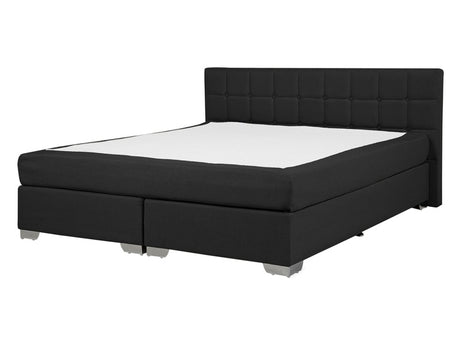 EU Double Size Divan Bed Black Fabric Upholstered 4ft6 Frame with Tufted Headboard and Pocket Spring Mattress Beliani