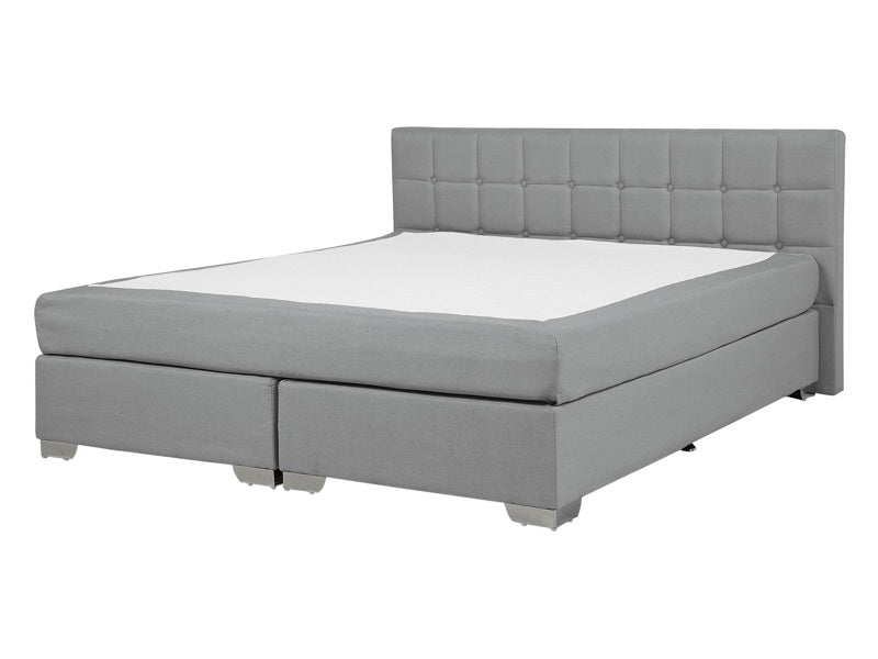 EU Double Size Divan Bed Grey Fabric Upholstered 4ft6 Frame with Tufted Headboard and Pocket Spring Mattress Beliani