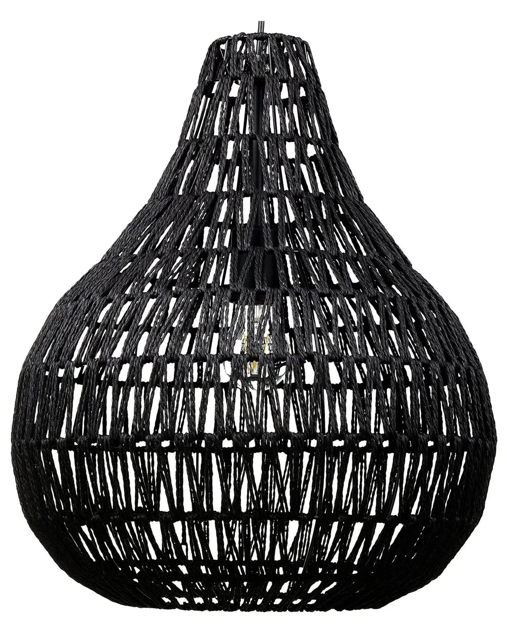 Pendant Ceiling Lamp Black Paper Rope Plaited Shade Round Boho Beliani