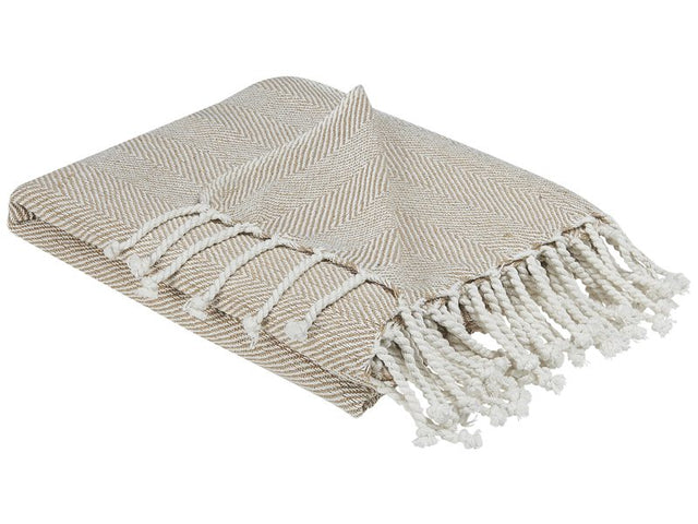 Blanket Beige Cotton 130 x 160 cm Bed Throw Boho Coastal Beliani