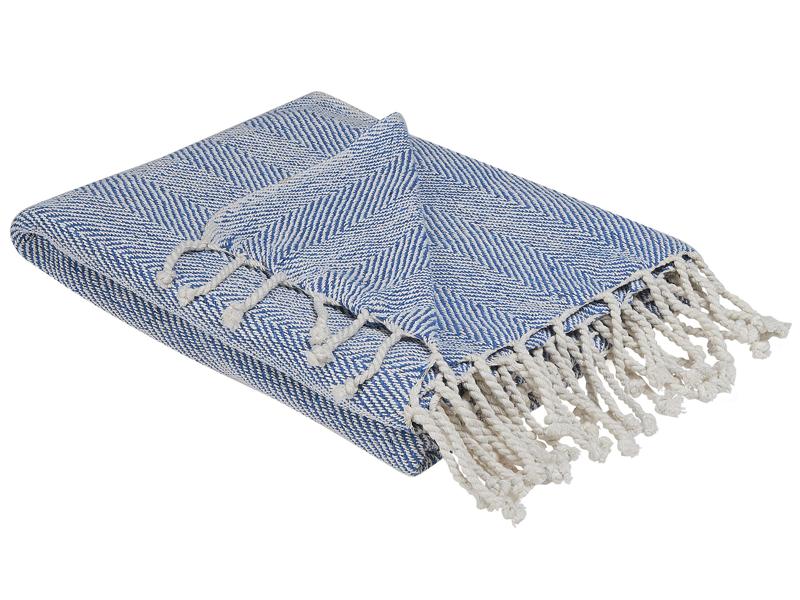 Blanket Blue Cotton 130 x 160 cm Bed Throw Boho Coastal Beliani