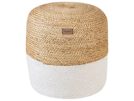 Pouf Ottoman White Jute EPS Beads Filling Round  46 cm Boho Style Beliani