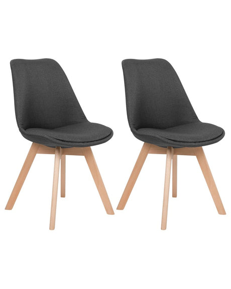 Set of 2 Dining Chairs Dark Grey Fabric Sleek Wooden Legs Beliani