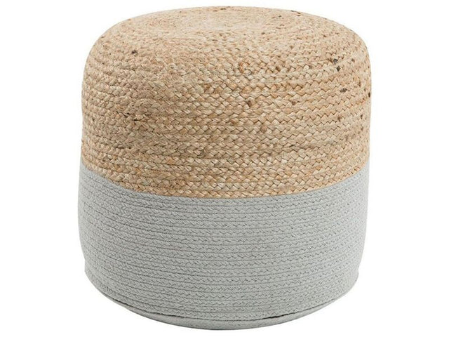 Pouf Ottoman Grey Jute EPS Beads Filling Round ø 46 cm Boho Style Beliani