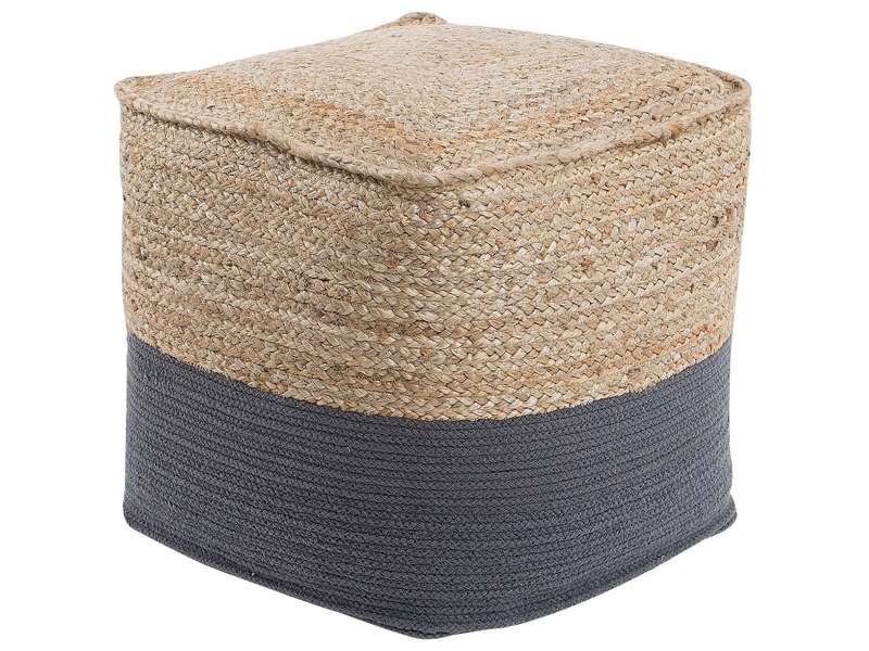 Pouf Ottoman Grey Jute EPS Beads Filling Square 44 x 44 cm Boho Style Beliani