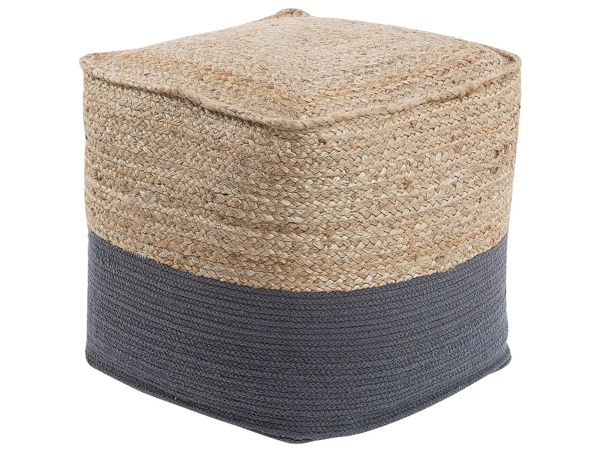 Pouf Ottoman Grey Jute EPS Beads Filling Square 44 x 44 cm Boho Style Beliani