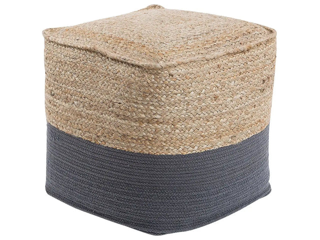 Pouf Ottoman Grey Jute EPS Beads Filling Square 44 x 44 cm Boho Style Beliani