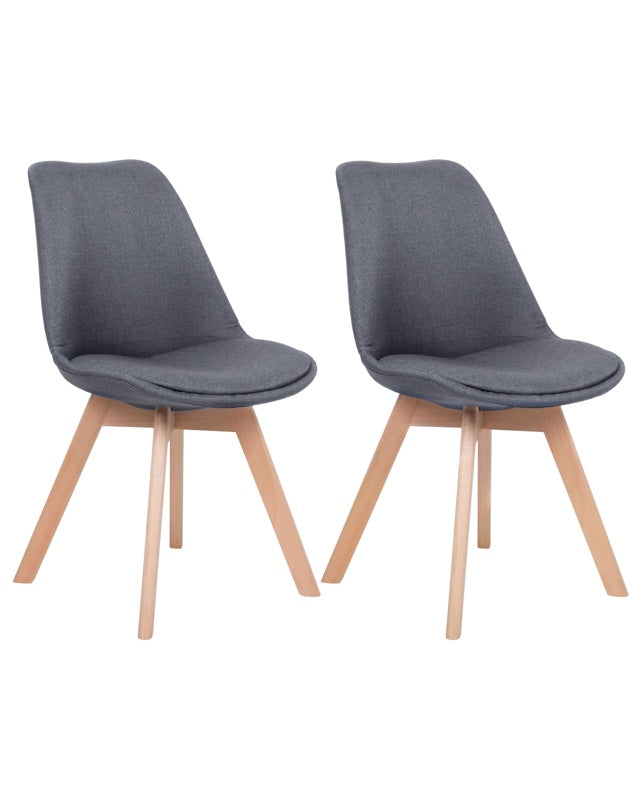 Set of 2 Dining Chairs Graphite Grey Upholstery Seat Sleek Wooden Legs Modern Design Beliani