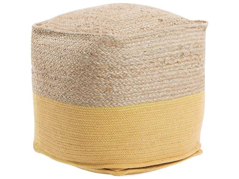 Pouf Ottoman Yellow Jute EPS Beads Filling Square 44 x 44 cm Boho Style Beliani