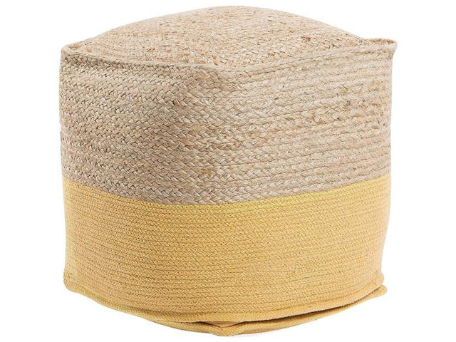 Pouf Ottoman Yellow Jute EPS Beads Filling Square 44 x 44 cm Boho Style Beliani