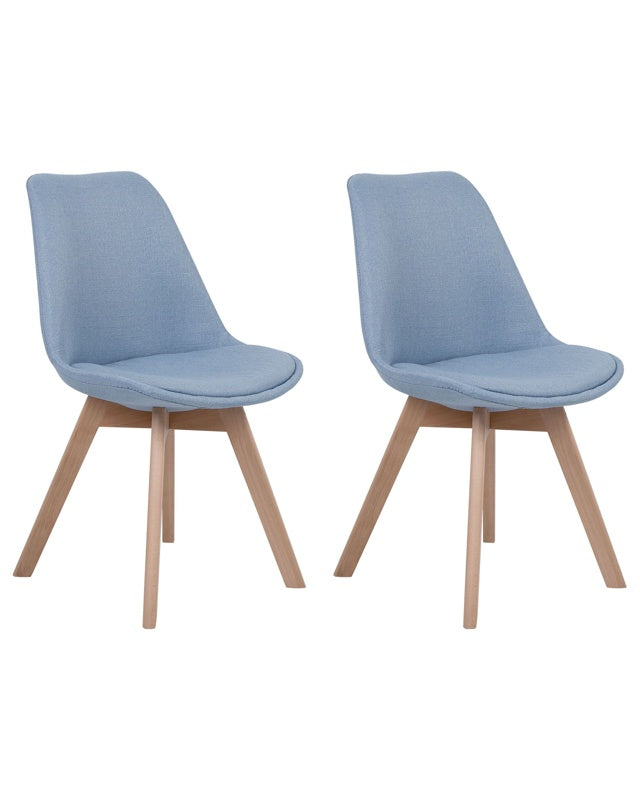 Set of 2 Dining Chairs Light Blue Fabric Sleek Wooden Legs Beliani