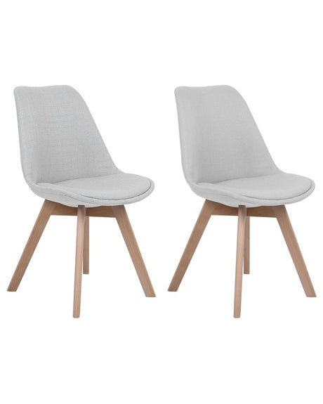 Set of 2 Dining Chairs Light Grey Fabric Sleek Wooden Legs Beliani