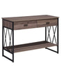 Side Table Taupe Wood Black Metal Frame 107 x 46 cm 2 Storage Drawers Shelf Dressing Table Industrial Beliani