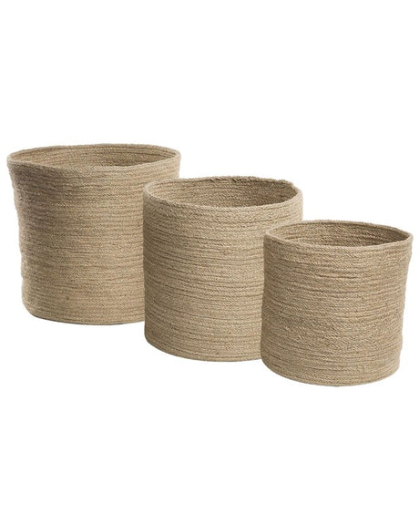 Set of 3 Jute Storage Baskets Laundry Bins Sand Beige Natural Beliani