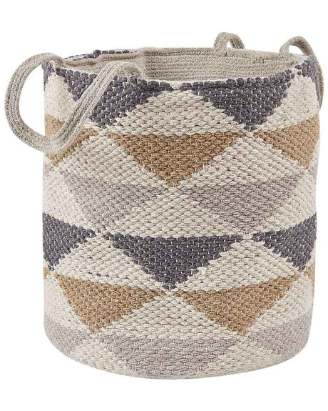 Cotton Basket Laundry Bin Beige Triangle Pattern Beliani