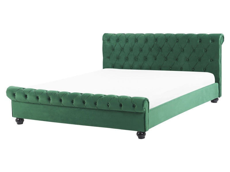 Bed Frame Green Velvet Upholstery Black Wooden Legs EU King Size 5ft3 Buttoned Glam Beliani