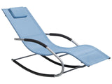 Rocking Sun Lounger Blue Steel Runners Fabric Sling With Head Cushion Beliani