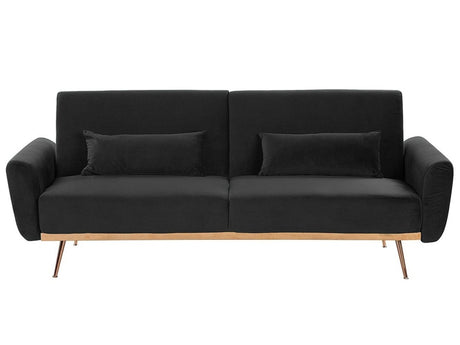 Sofa Bed Black Velvet 3 Seater Metal Legs Additional Cushions Retro Beliani