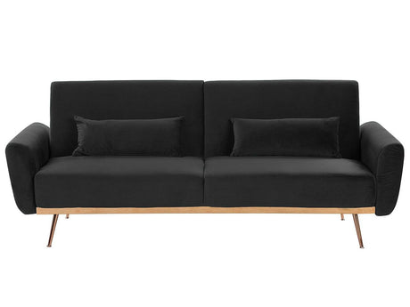 Sofa Bed Black Velvet 3 Seater Metal Legs Additional Cushions Retro Beliani