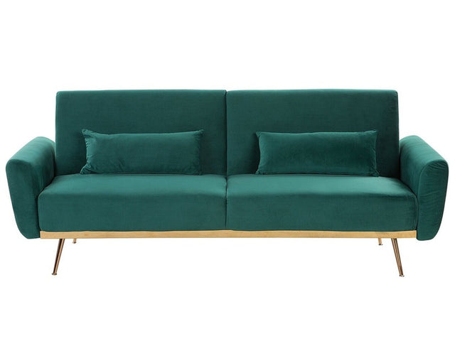 Sofa Bed Green Velvet 3 Seater Metal Legs Additional Cushions Retro Beliani