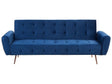 Sofa Bed Blue Velvet 3-Seater Sleeper Couch with Side Pocket Metal Legs Upholstered Back Tufted Modern Beliani