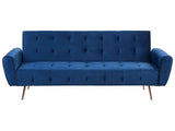 Sofa Bed Blue Velvet 3-Seater Sleeper Couch with Side Pocket Metal Legs Upholstered Back Tufted Modern Beliani