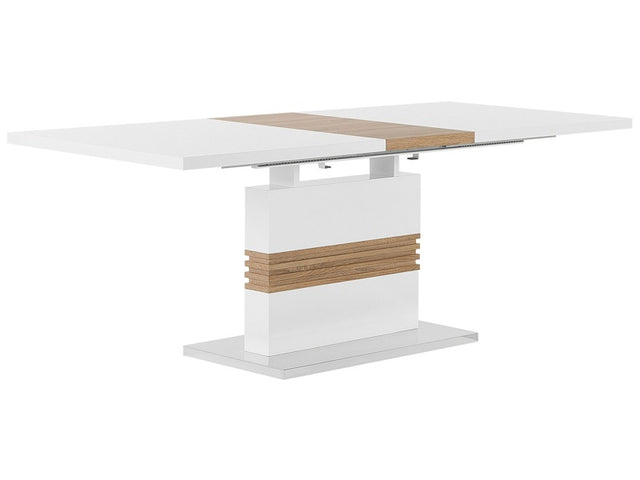 Dining Table White Wood 160/200 x 90 cm Extendable Top Pedestal Leg Modern Beliani