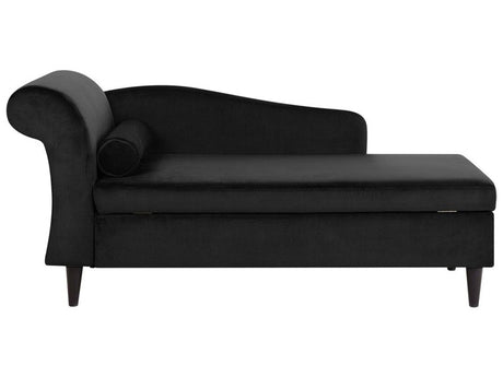 Chaise Lounge Black Velvet Upholstery with Storage Left Hand with Bolster Beliani