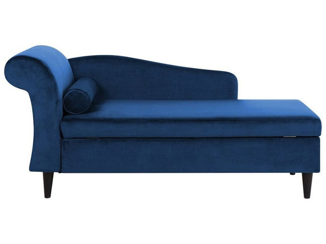 Chaise Lounge Blue Velvet Upholstery with Storage Left Hand with Bolster Beliani