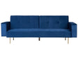 Sofa Bed Blue Velvet 3 Seater Modern Track Arms Beliani