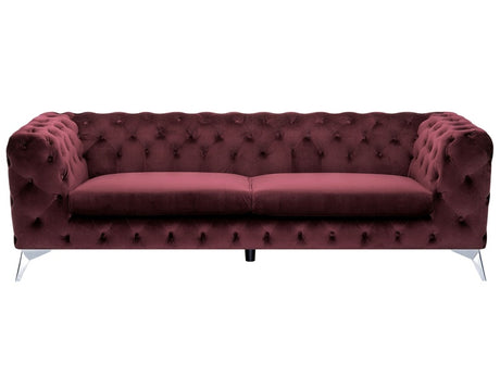 3 Seater Sofa Dark Red Velvet Chesterfield Style Low Back Beliani