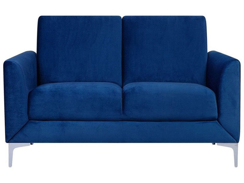 Sofa Blue Fabric Upholstery Silver Legs 2 Seater Loveseat Glam Beliani