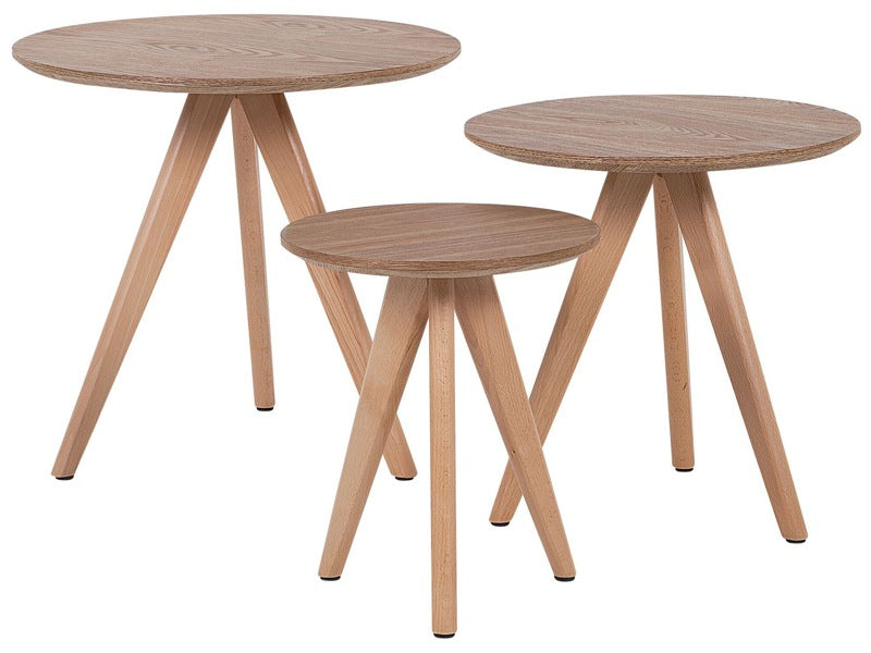 Nest of 3 Tables Light Wood Tripod Base Scandinavian Style Beliani