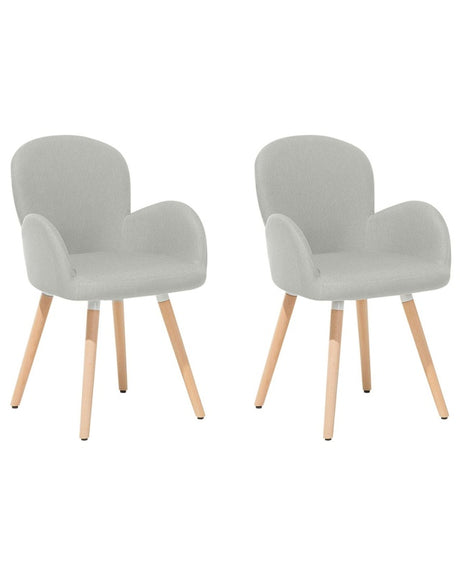 Set of 2 Dining Chairs Light Grey Fabric Upholstery Light Wood Legs Modern Eclectic Style Beliani